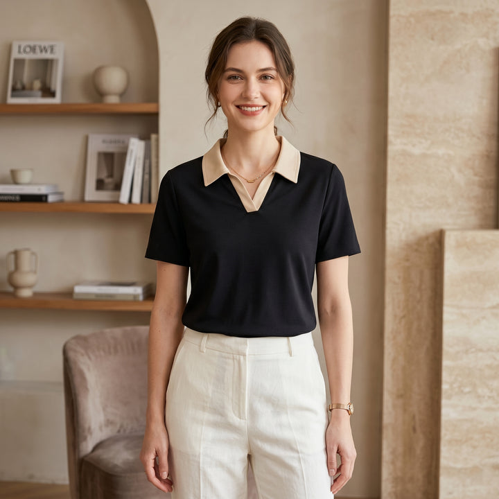 Thalia Contrast Collar Polo Top