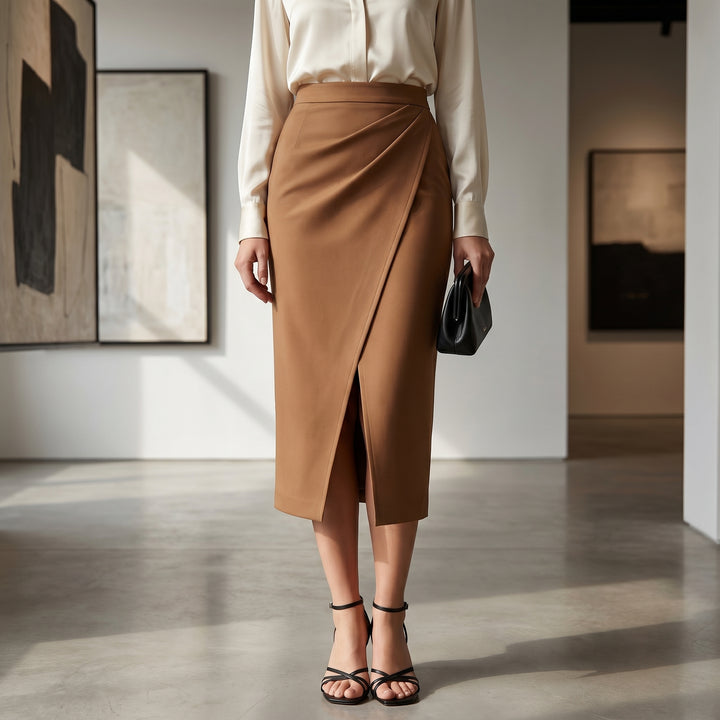Vera Leather Wrap Midi Skirt