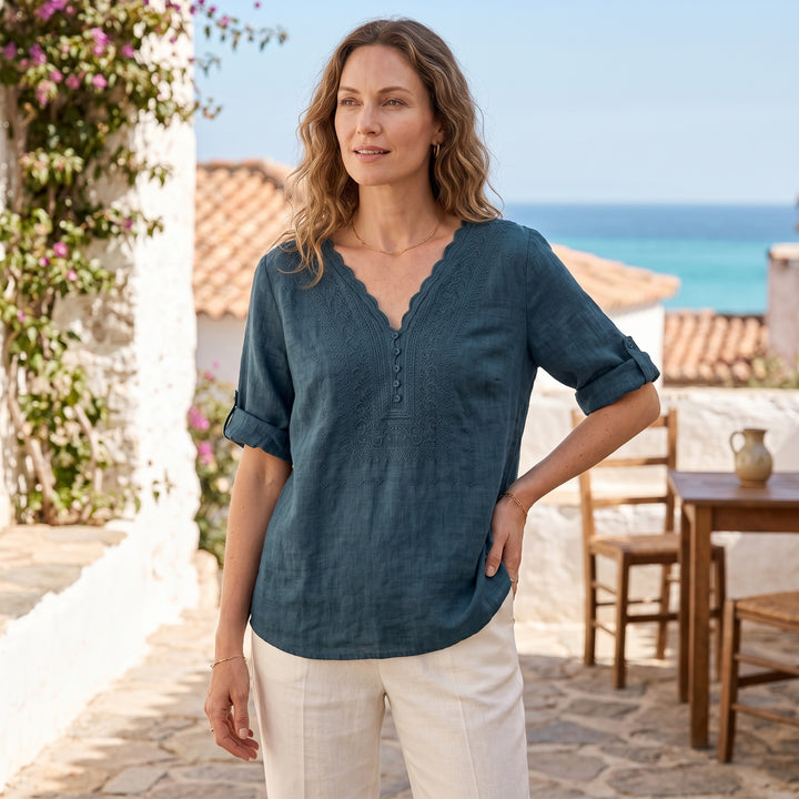 Marielle Lace Trim Cotton Linen Blouse