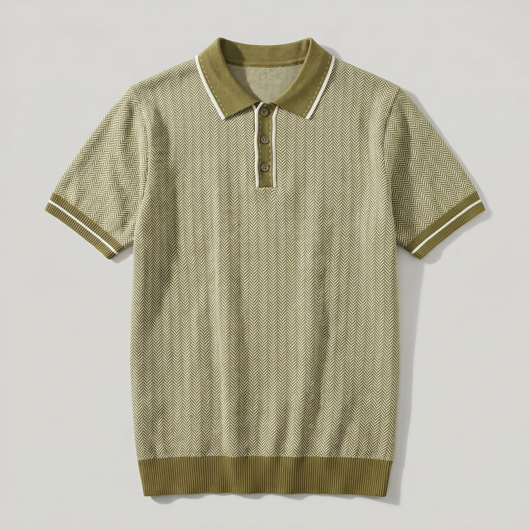 Mateo Herringbone Knit Polo Shirt