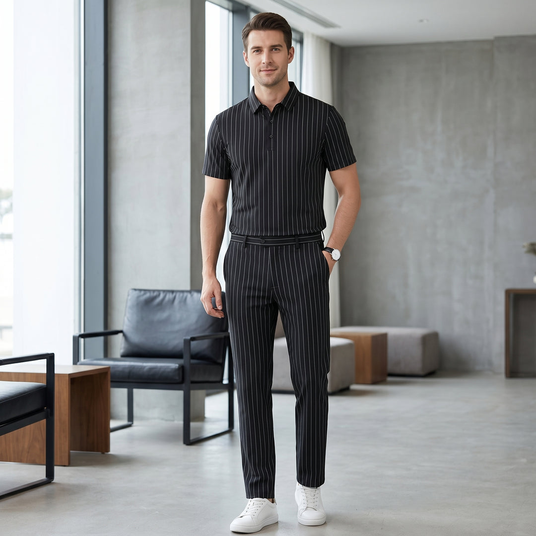 Archer Pinstripe Polo &amp; Trouser Set