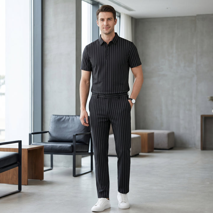 Archer Pinstripe Polo &amp; Trouser Set