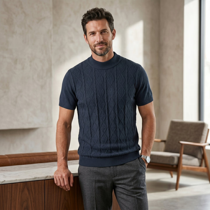 Calvin Cable Knit Mock Neck T-Shirt