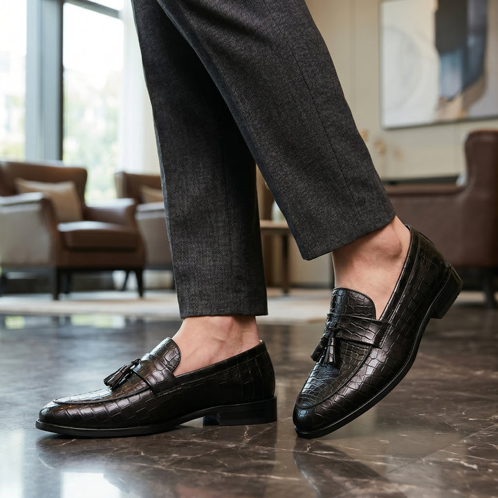 Renzo Calder Croc Embossed Leather Tassel Loafers