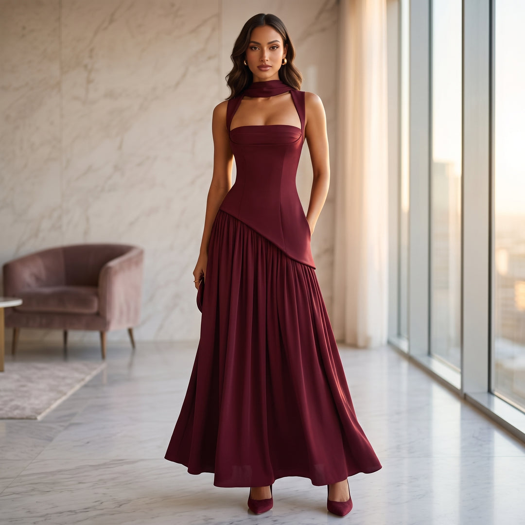 Serenelle Draped Satin Maxi Dress