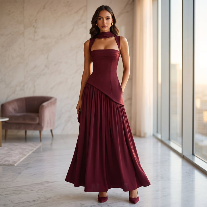 Serenelle Draped Satin Maxi Dress