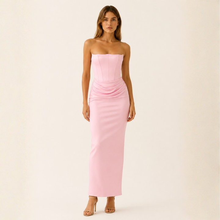 Amara Draped Satin Column Gown