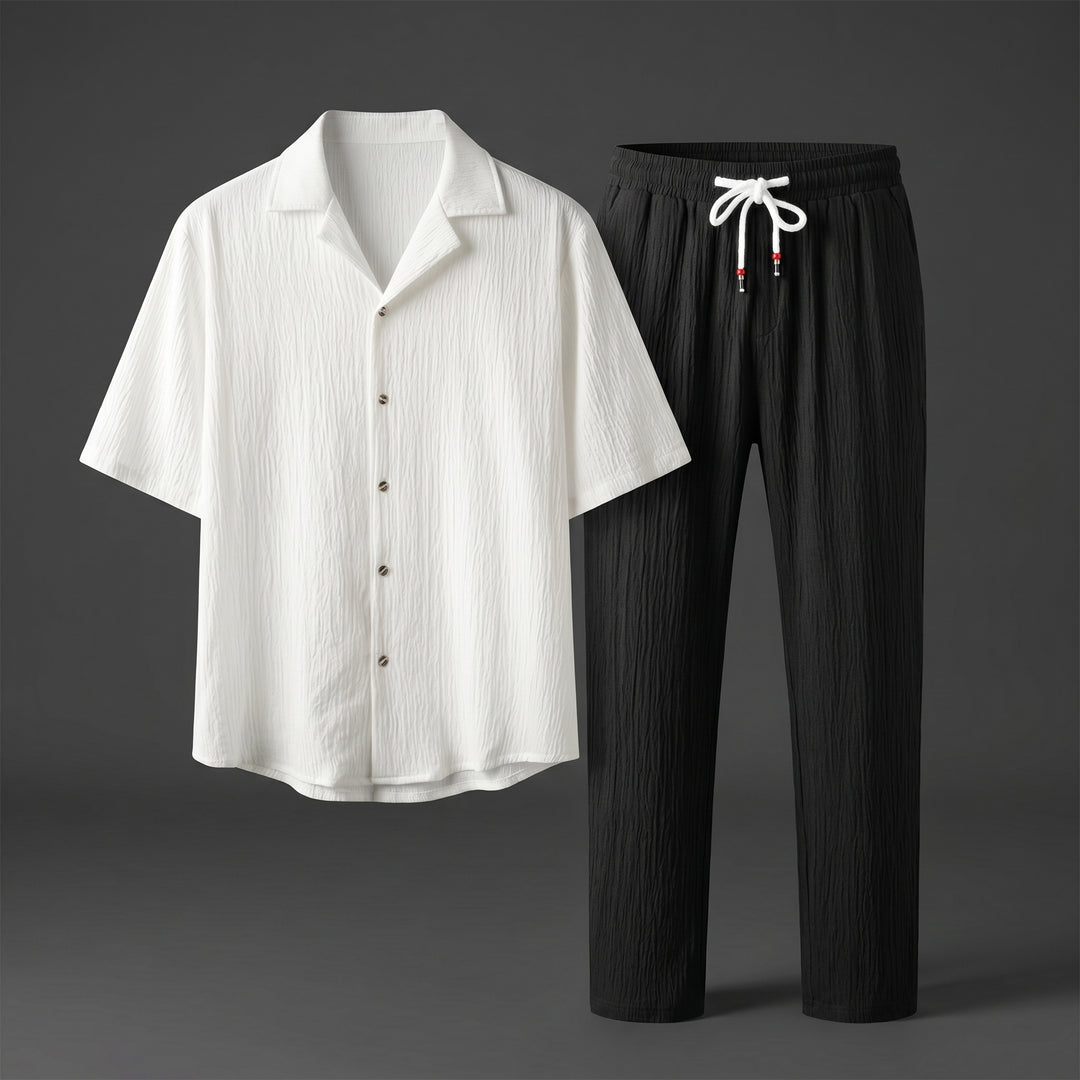 Dorian Vale Textured Shirt and Drawstring Pant Set