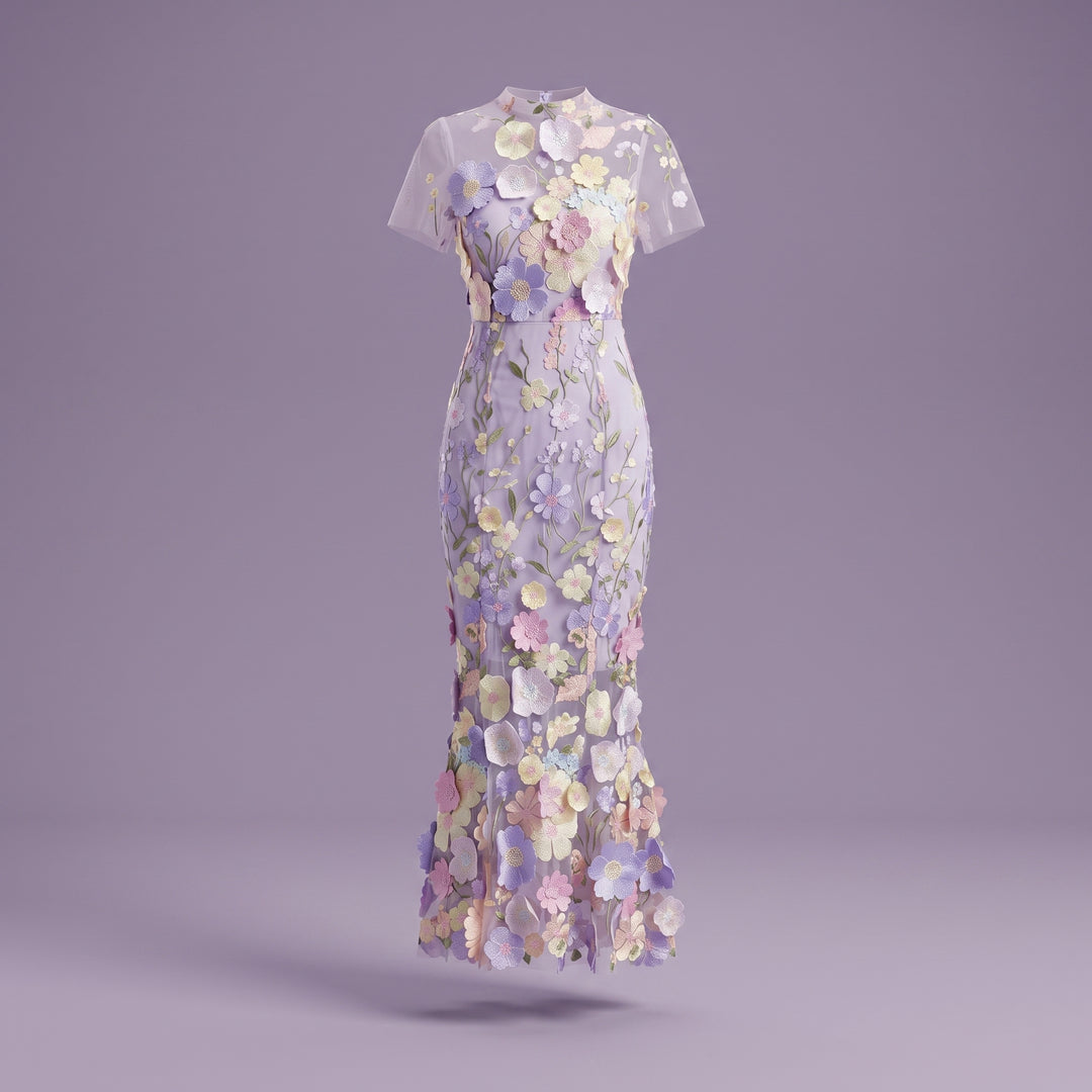 Roselle Maris Floral Embroidered Midi Dress
