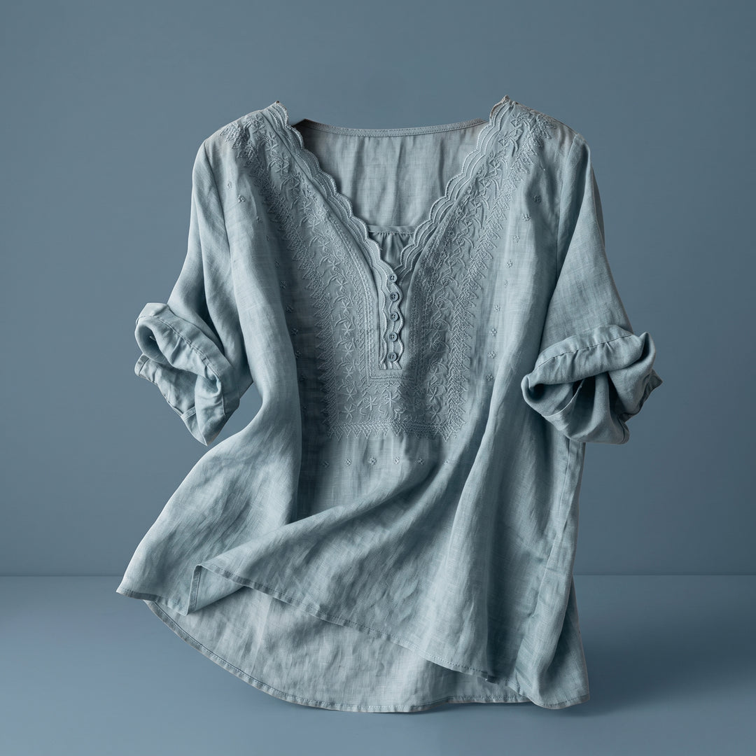 Marielle Lace Trim Cotton Linen Blouse