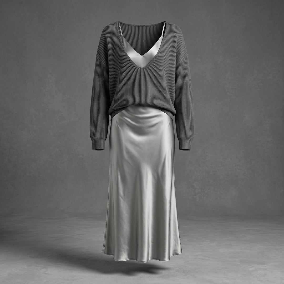Evelyn Luxe Satin Dress Set