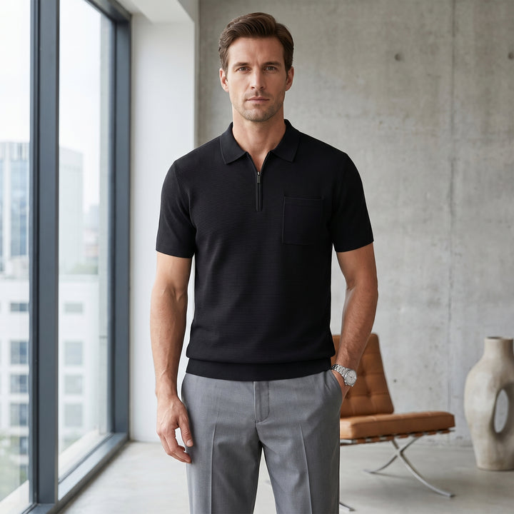 Ethan Zip Collar Knit Polo Shirt