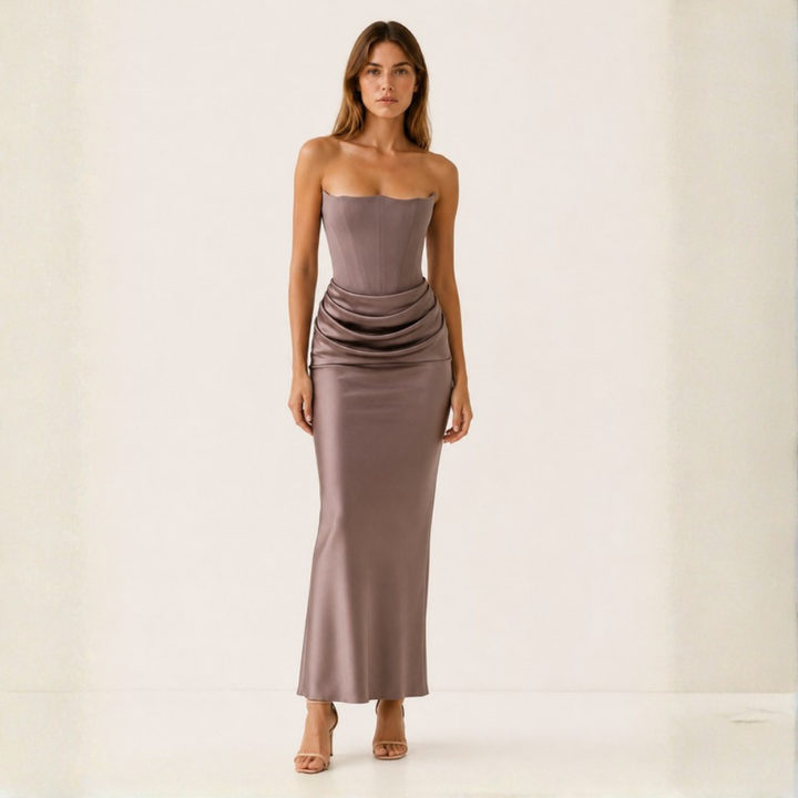 Amara Draped Satin Column Gown