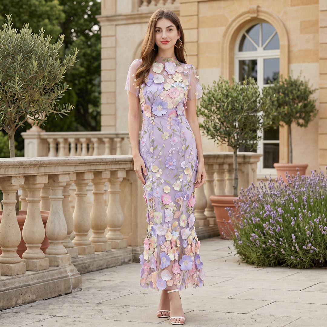 Roselle Maris Floral Embroidered Midi Dress