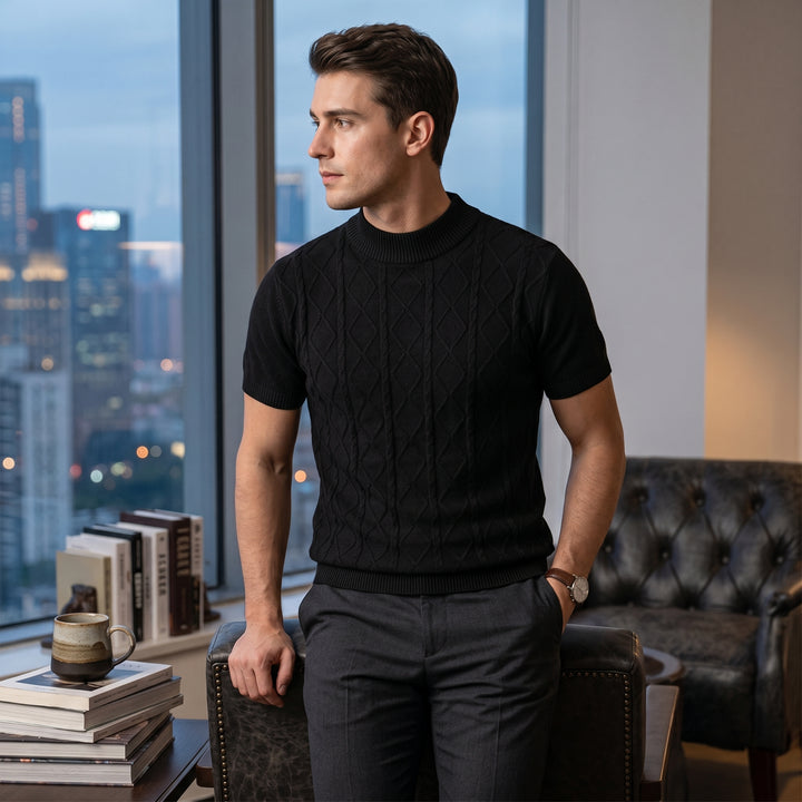 Calvin Cable Knit Mock Neck T-Shirt