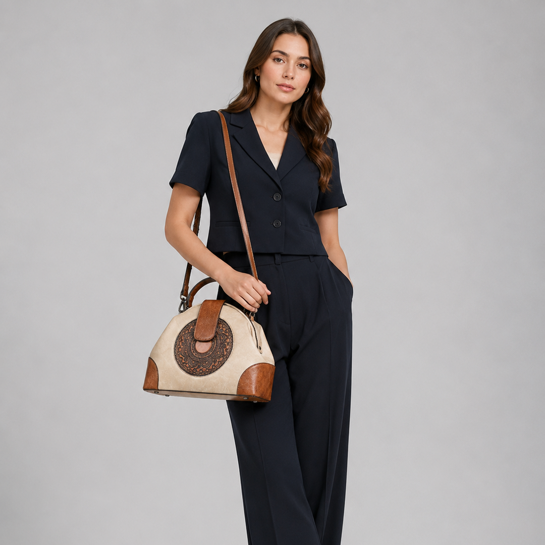 Fiorella Embossed Leather Satchel