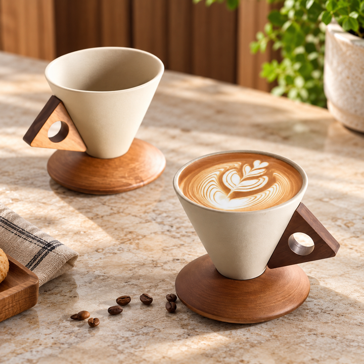 Garo | Coffee Cup with Decorative Handle and Round Serving Base