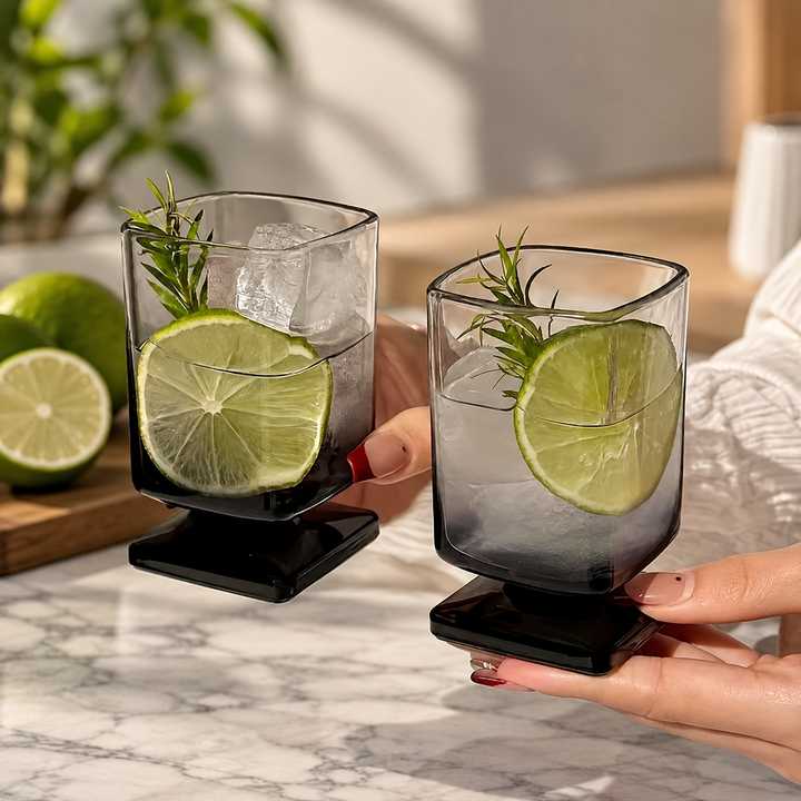 Helo | Black Gradient Glass Cup with Modern Square Base and 180ml Capacity