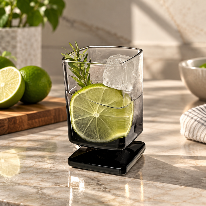 Helo | Black Gradient Glass Cup with Modern Square Base and 180ml Capacity