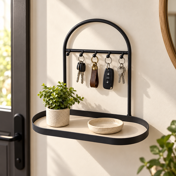 Iven | Wall Mounted Entryway Organizer with Shelf and Five Hooks
