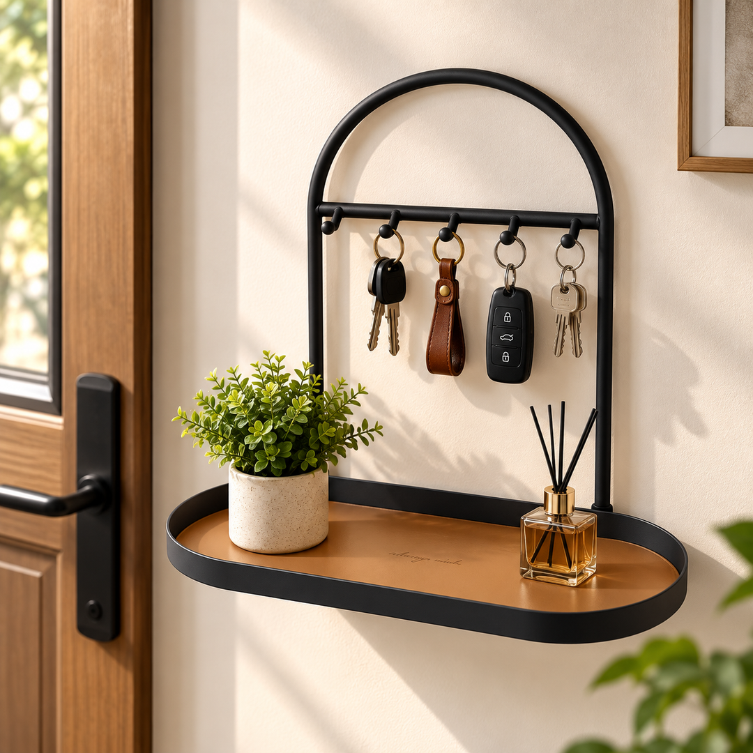 Iven | Wall Mounted Entryway Organizer with Shelf and Five Hooks