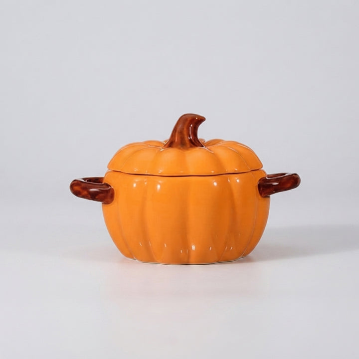 Harvest | Halloween Ceramic Pumpkin Oven Safe Casserole Pot With Lid