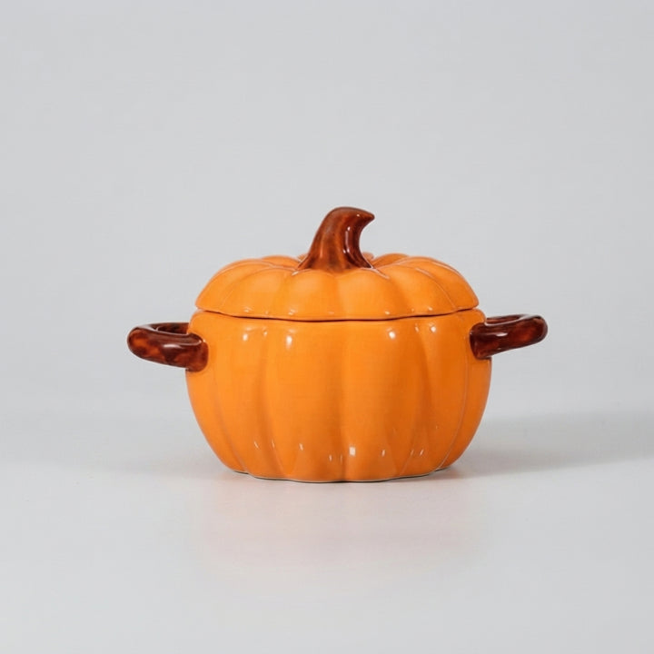 Harvest | Halloween Ceramic Pumpkin Oven Safe Casserole Pot With Lid
