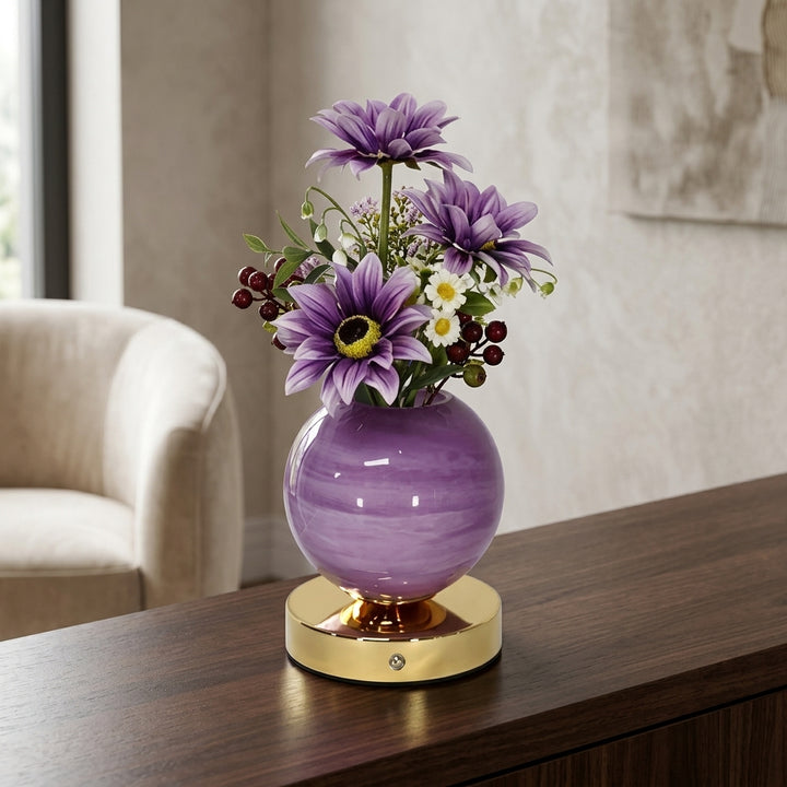 Fara | Decorative Tulip Flower Lamp with Pink Round Base and Metal Stand
