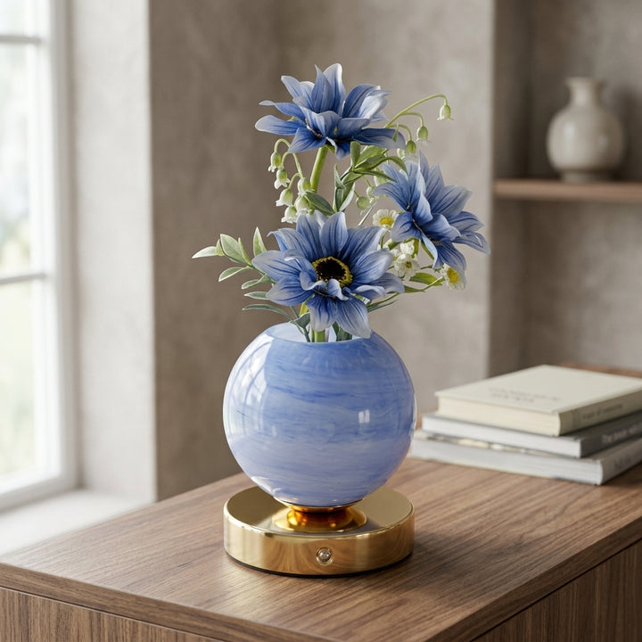 Fara | Decorative Tulip Flower Lamp with Pink Round Base and Metal Stand