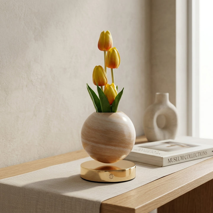 Fara | Decorative Tulip Flower Lamp with Pink Round Base and Metal Stand