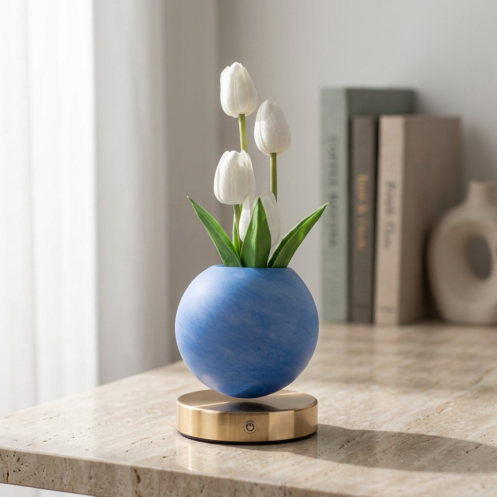 Fara | Decorative Tulip Flower Lamp with Pink Round Base and Metal Stand