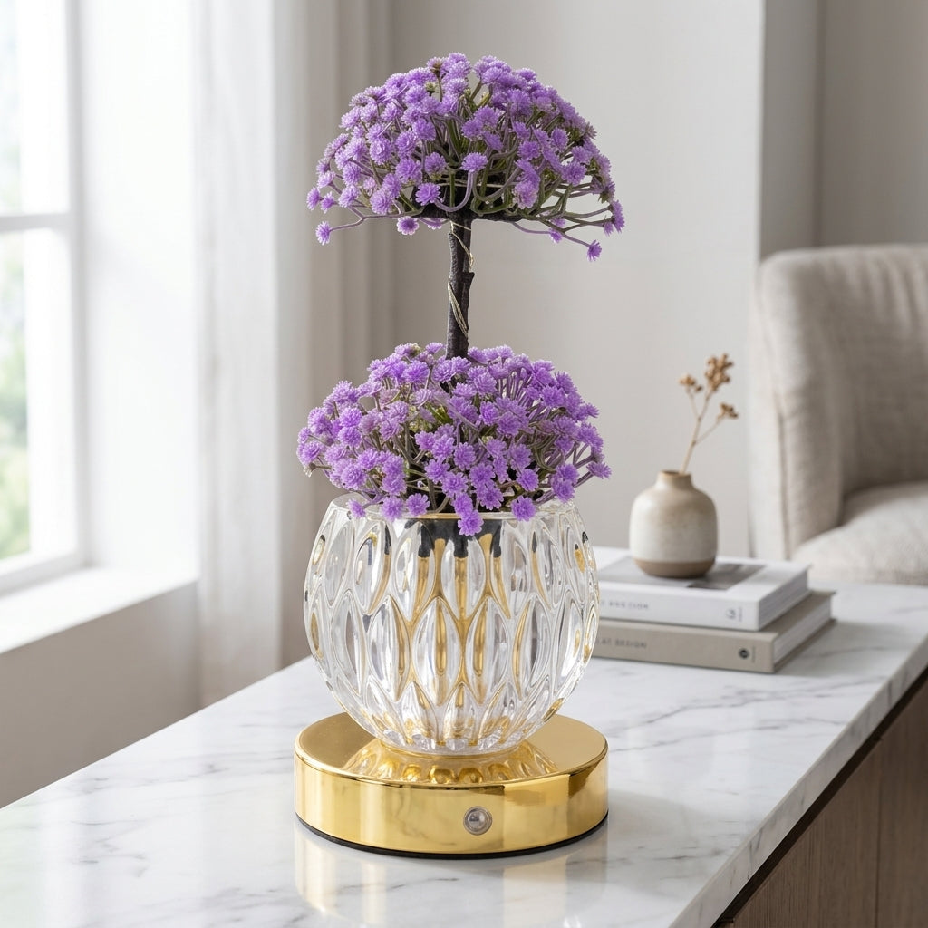 Fara | Decorative Tulip Flower Lamp with Pink Round Base and Metal Stand