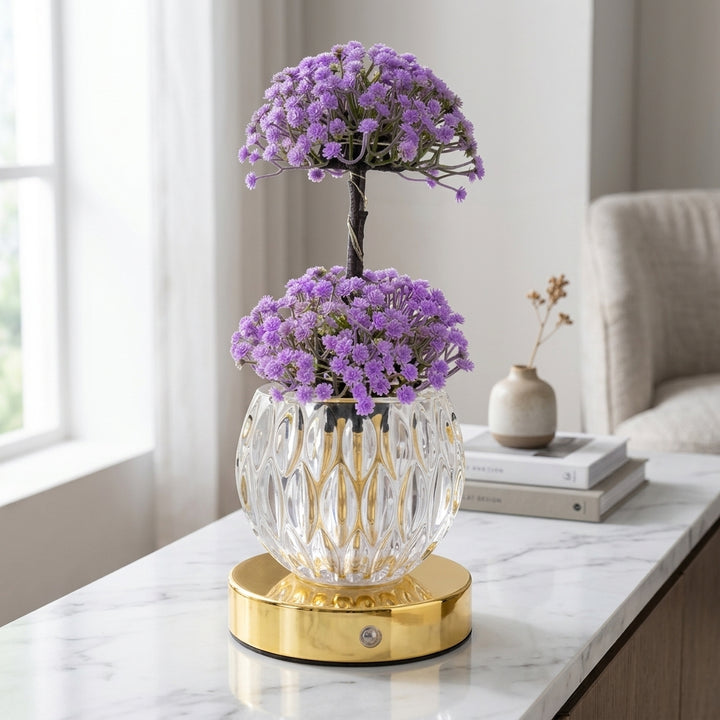 Fara | Decorative Tulip Flower Lamp with Pink Round Base and Metal Stand