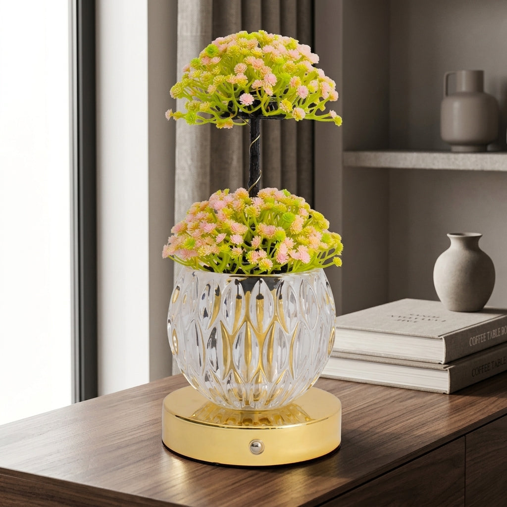Fara | Decorative Tulip Flower Lamp with Pink Round Base and Metal Stand