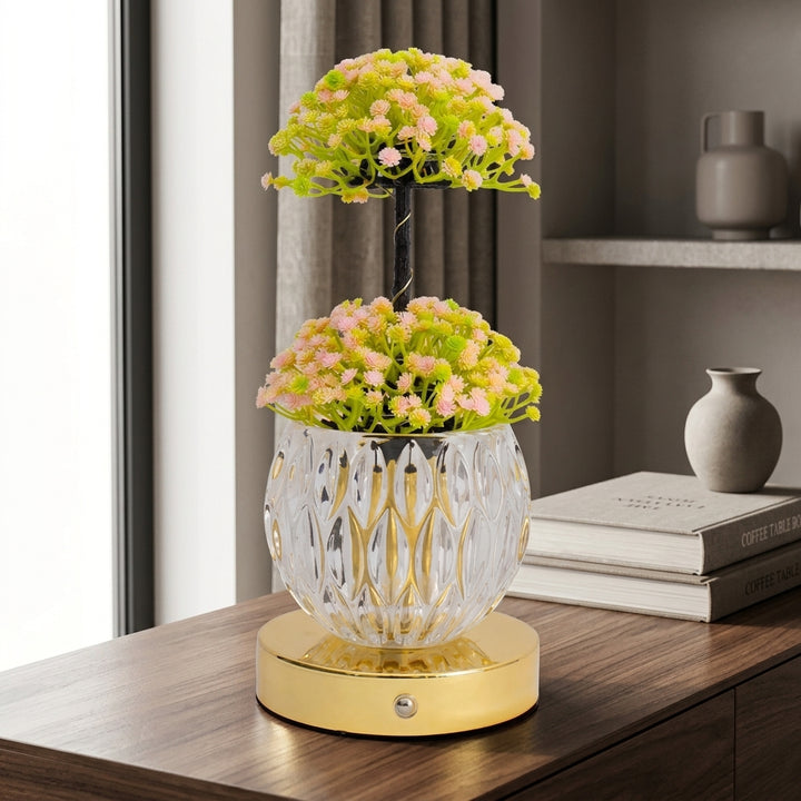 Fara | Decorative Tulip Flower Lamp with Pink Round Base and Metal Stand