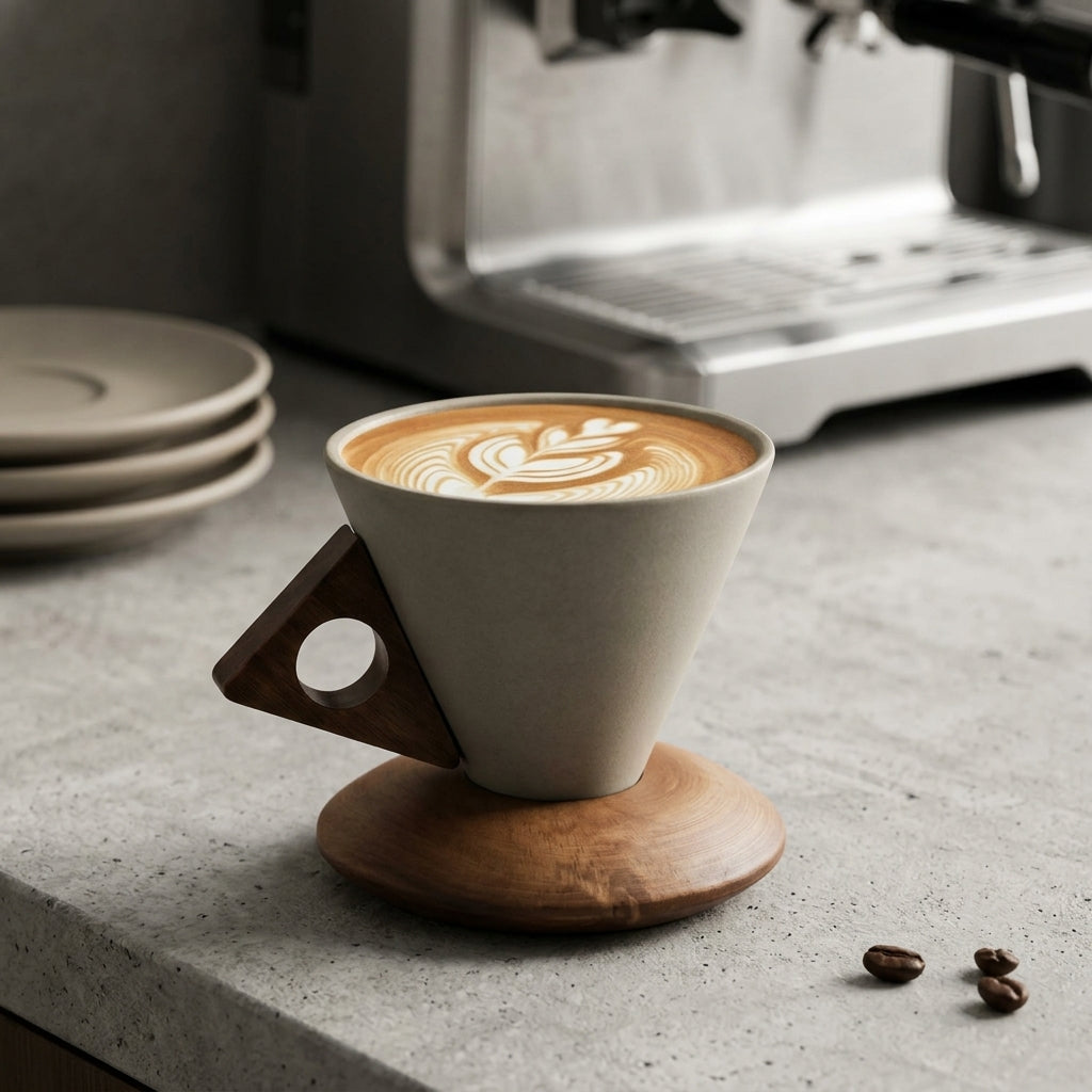 Garo | Coffee Cup with Decorative Handle and Round Serving Base