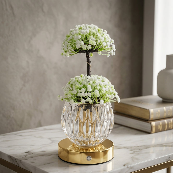Fara | Decorative Tulip Flower Lamp with Pink Round Base and Metal Stand