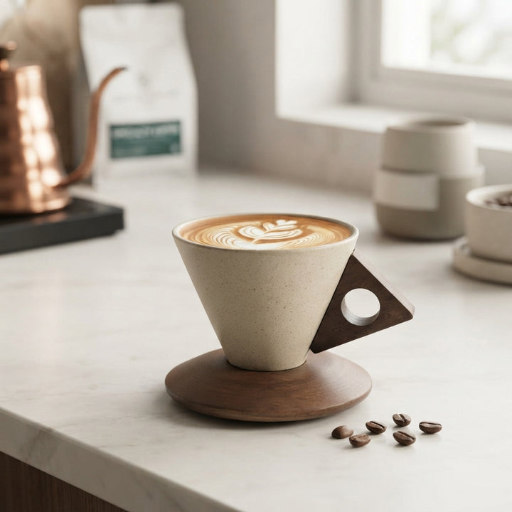Garo | Coffee Cup with Decorative Handle and Round Serving Base