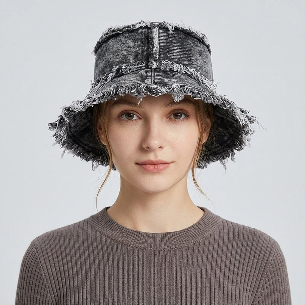 Frankie Frayed Denim Bucket Hat
