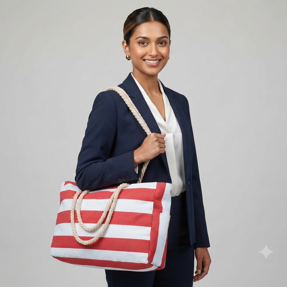 Cabana Striped Rope Handle Tote