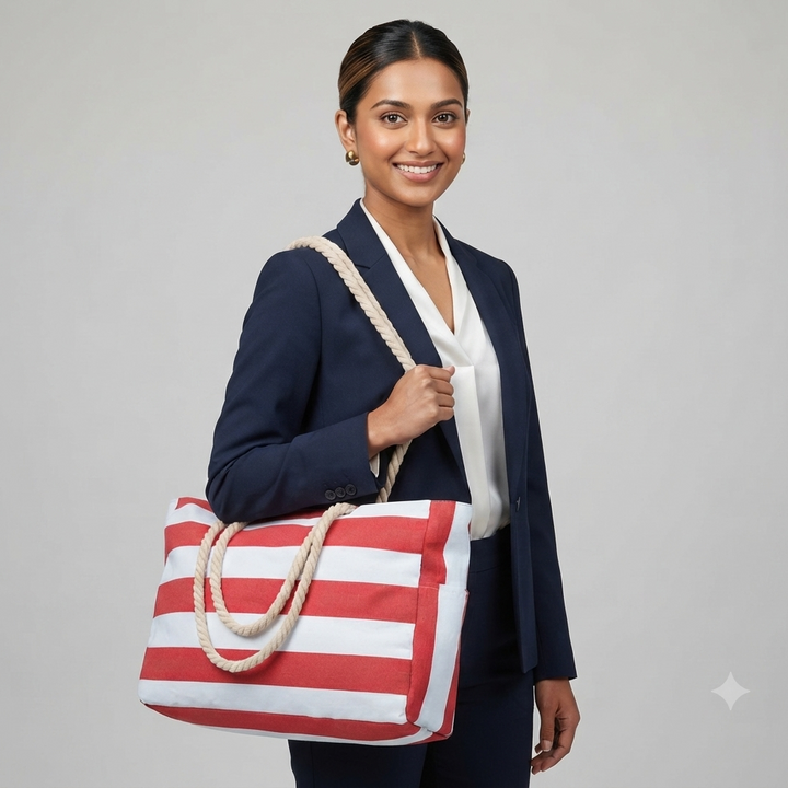 Cabana Striped Rope Handle Tote