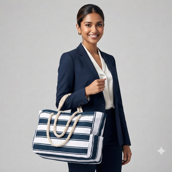 Cabana Striped Rope Handle Tote