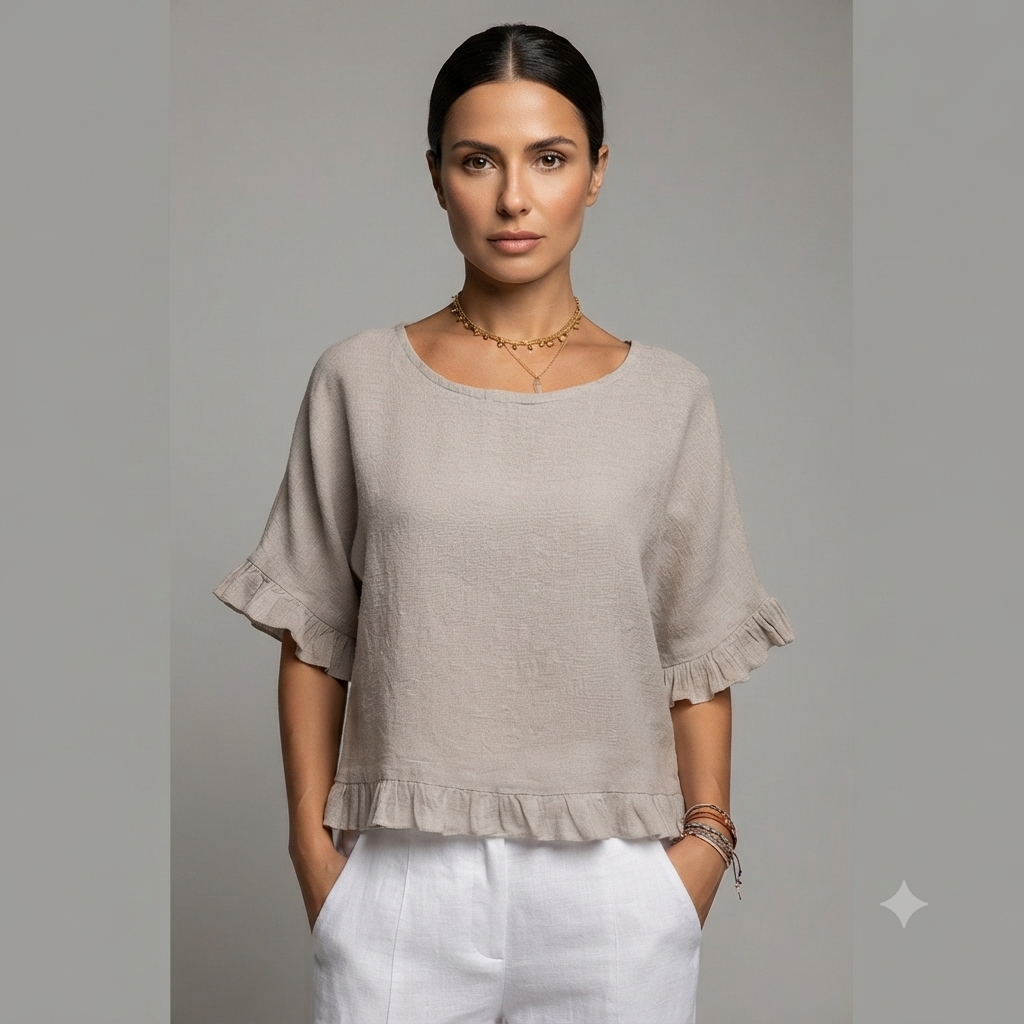 Capri Frayed Hem Linen Top