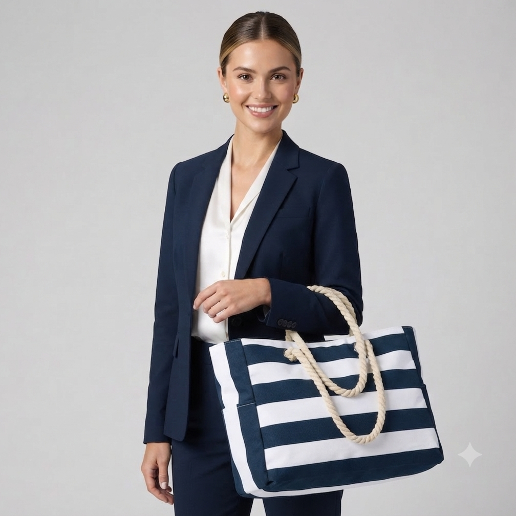 Cabana Striped Rope Handle Tote