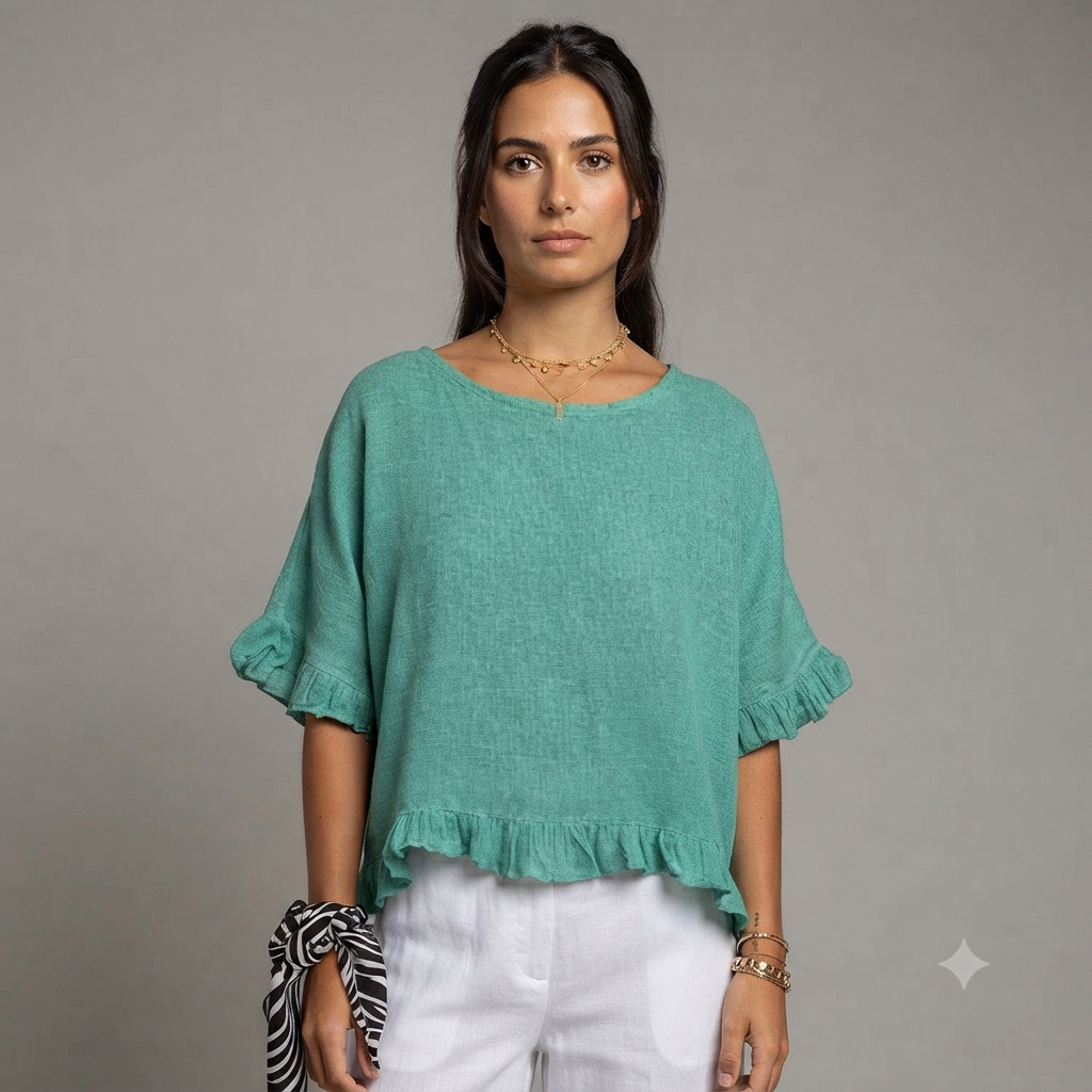 Capri Frayed Hem Linen Top