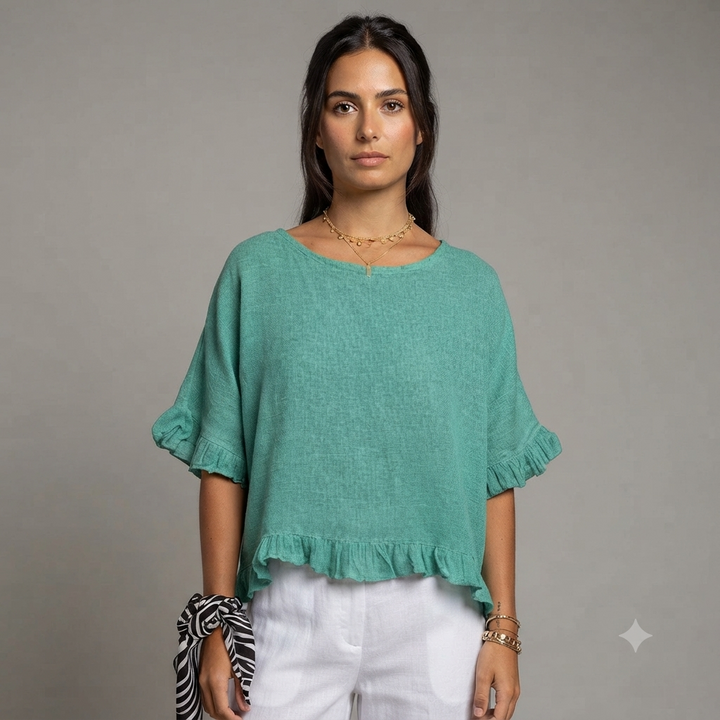 Capri Frayed Hem Linen Top