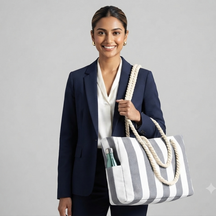 Cabana Striped Rope Handle Tote