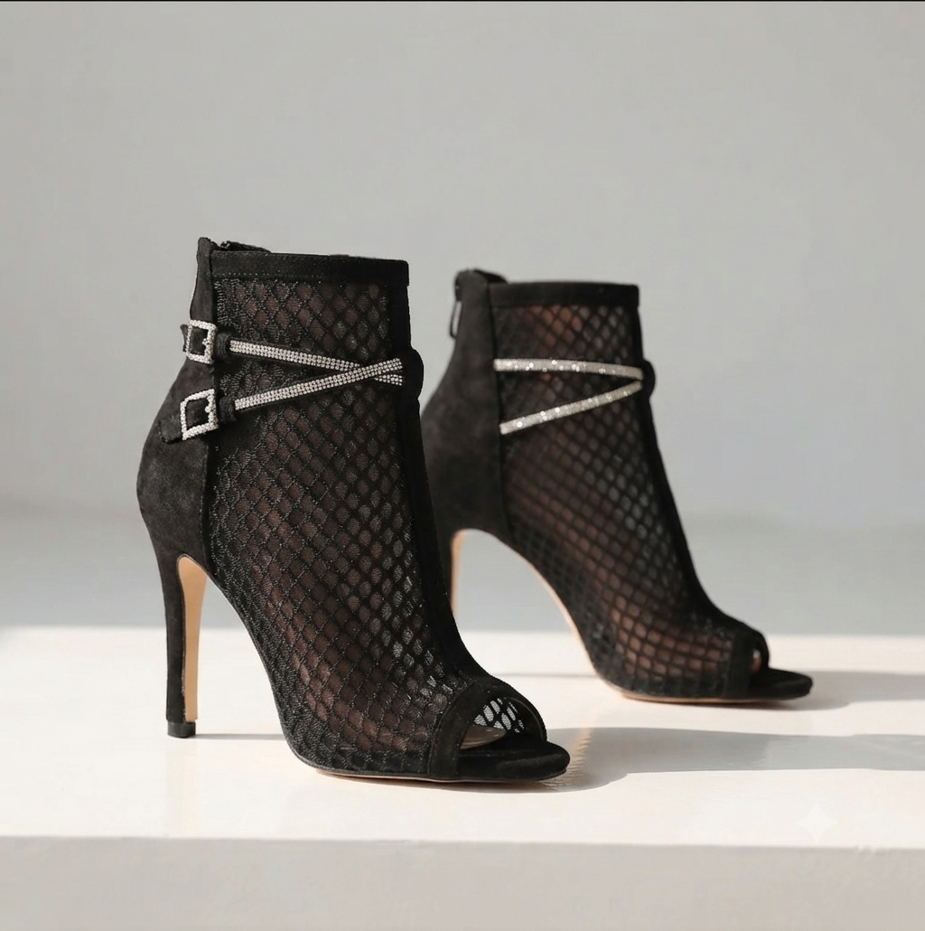 Vivienne Mesh Crystal Strap Heels