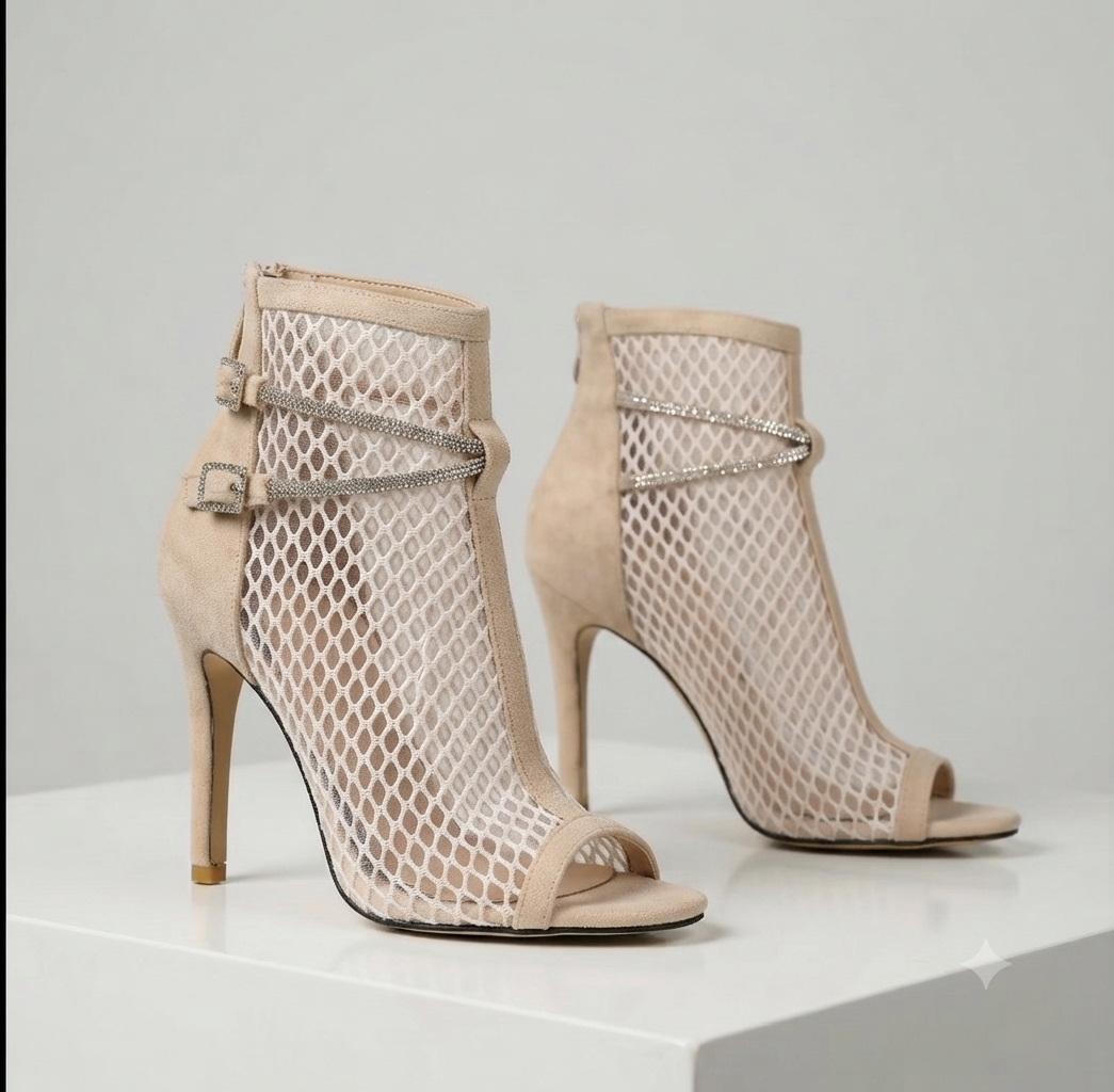 Vivienne Mesh Crystal Strap Heels
