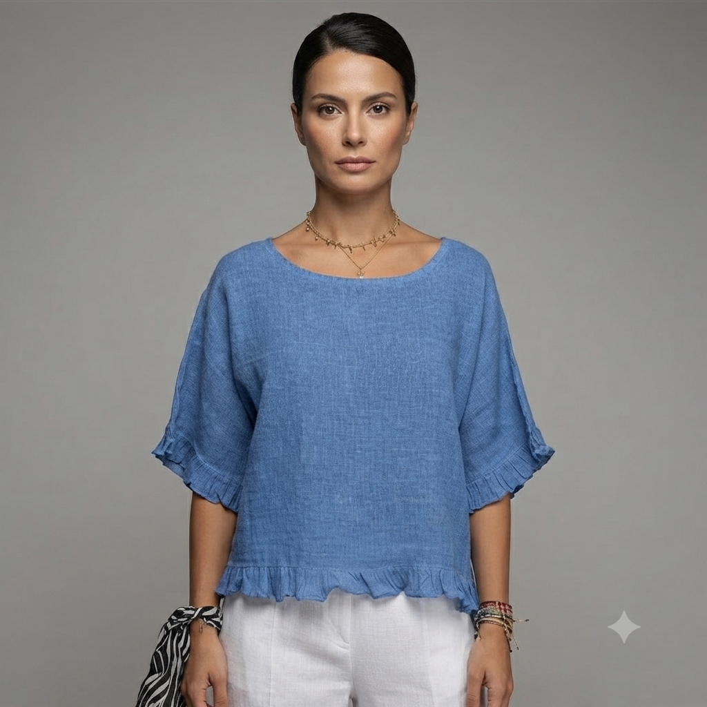 Capri Frayed Hem Linen Top